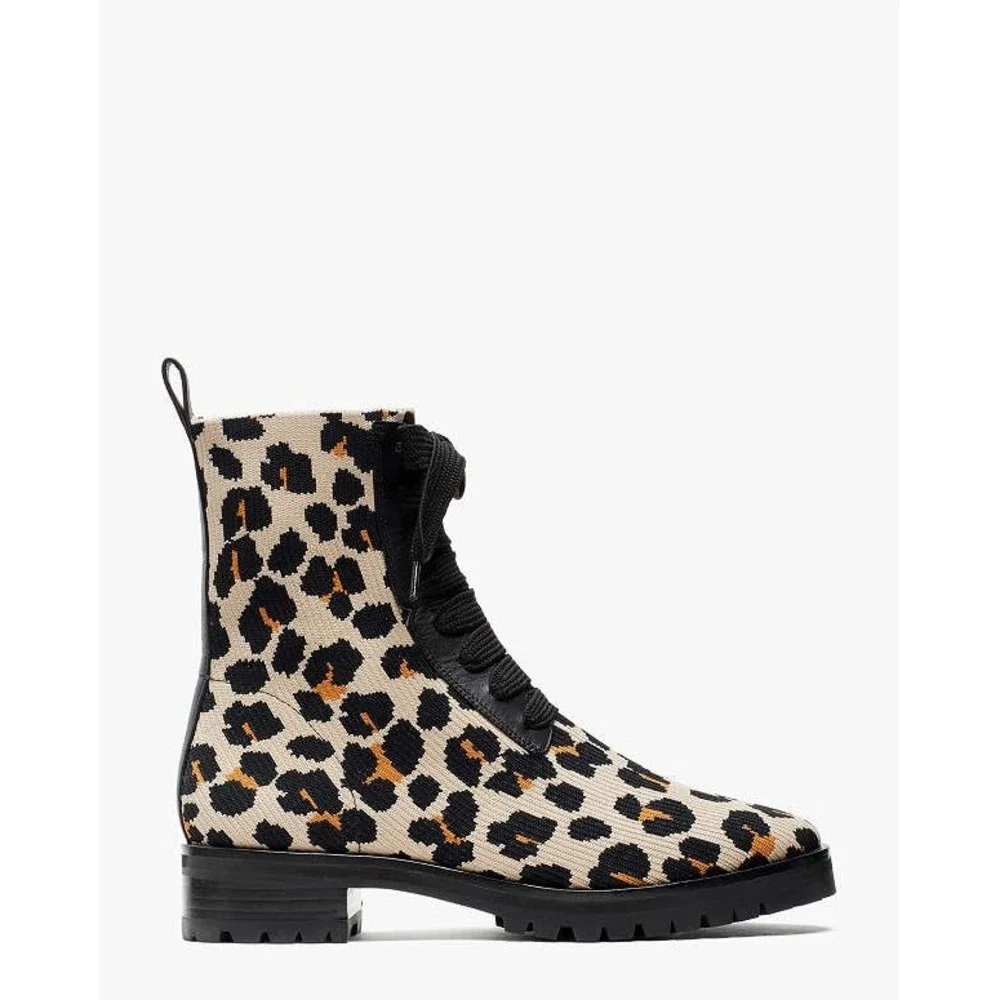 Kate Spade Merigue Knit Cheetah Print Leather Sock Combat New Sz 8B